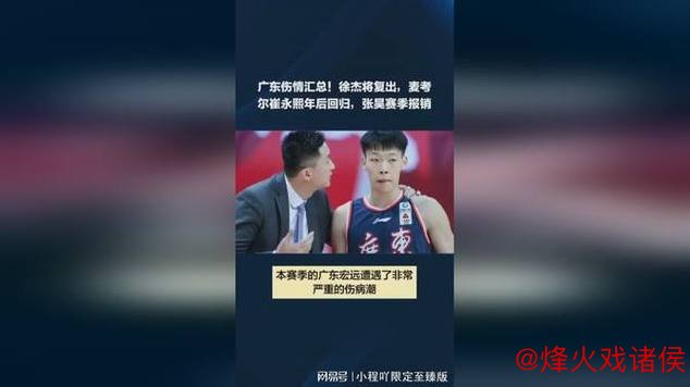 广东队主力接连失利，张昊受伤，崔永熙与麦考尔复出遥遥无期，旺仔与张日天归队时间未定