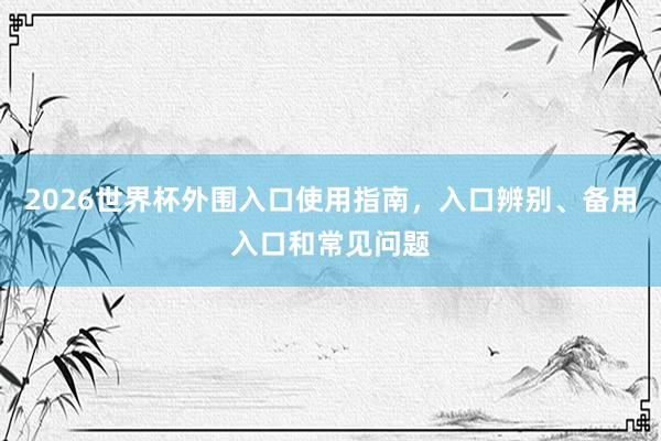 2026世界杯外围入口使用指南，入口辨别、备用入口和常见问题