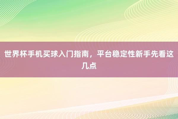世界杯手机买球入门指南，平台稳定性新手先看这几点