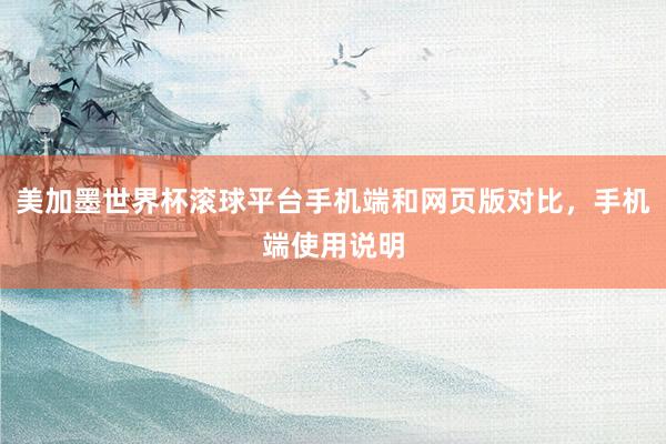 美加墨世界杯滚球平台手机端和网页版对比，手机端使用说明